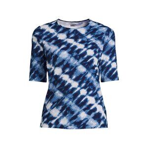 Lands' End Women's 1X, 2X‎ Crew Neck Elbow Sleeve Rash Guard Modest Swim Tee UPF